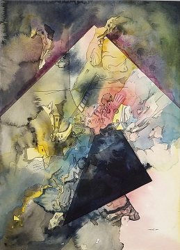 Die Beachtung | 2020 | 40x30cm | Peer Kriesel Wimmelbild | Mischtechnik auf Papier, gerahmt